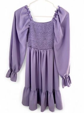 Women’s Lavender Smocked Bodice Long-Sleeve Dress